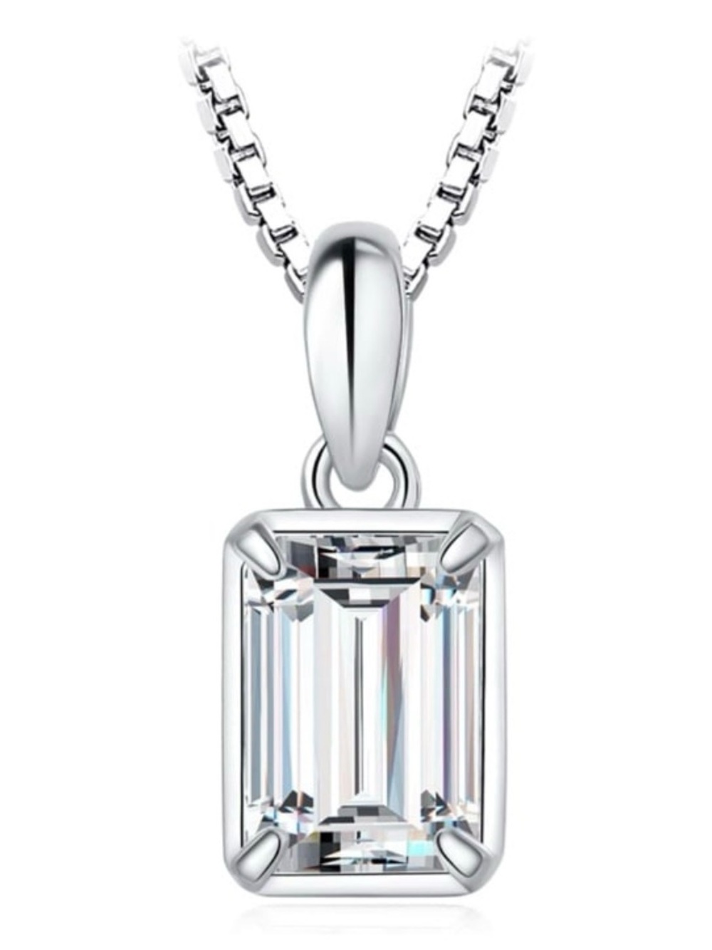 Certified 18k white gold 1 carat emerald cut moissanite  pendant necklace